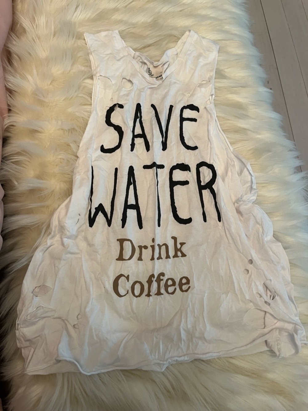 Graphic 'Save Water Drink Coffee' Tank Top - White